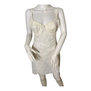 1950s Vintage White Lace Lingerie Negligee Double Layer Slip Dress Small